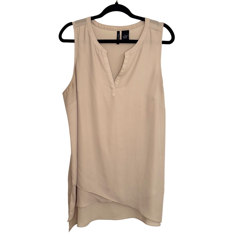 Chic Layered Tulip Hem Sleeveless Tunic Tan Polyester New Directions XL Women